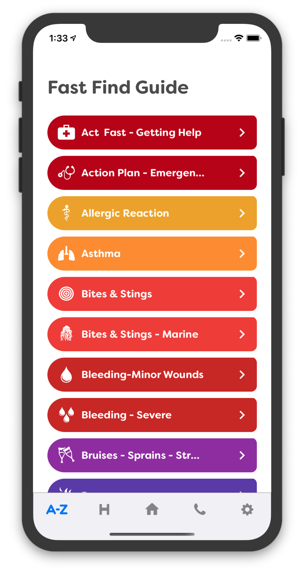 First Aid Fast Home Screen